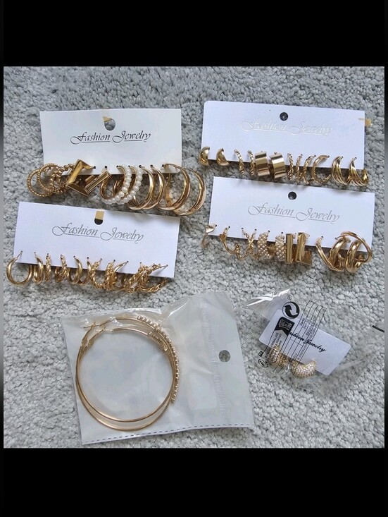 Jewelry - Jewelry lot bundle gold toned gold hoops earrings large small cross pearls cubic